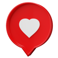 3D rendering, 3D illustration. Love, like social media notification icon. Heart inside of a red pin on transparent background. Minimal concept png