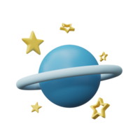 3D Icon Planet with ring around and stars. Saturn, Jupiter, Uranus or Neptune isolated on transparent background png