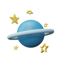 3D Icon Planet with ring around and stars. Saturn, Jupiter, Uranus or Neptune isolated on transparent background png