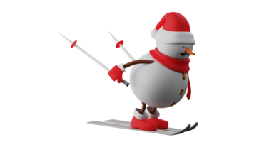 3D illustration. Christmas Snowman 3D cartoon character. Snowman is playing surfing and showing his really great skills. Snowman has been trained to surf. 3D cartoon character png