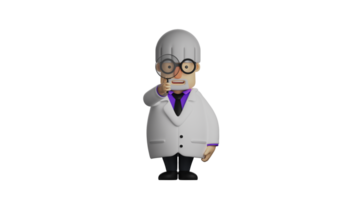 3D illustration. Professional professor 3D cartoon character. The professor uses a magnifying glass to examine something. The Professor is conducting an important research. 3D cartoon character png