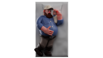 3D Illustration. Tired Father 3D cartoon character. Fat father slept while hugging his baby. Father always keeps his baby well. The cool father is responsible. 3D cartoon character png