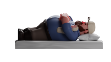 3d ilustración. el responsable padre 3d dibujos animados personaje. padre cayó dormido mientras abrazando su favorito bebé. el hombre es responsable para proteger su niño. 3d dibujos animados personaje png