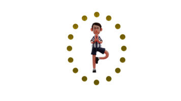 3d ilustração. calma juiz 3d desenho animado personagem. a juiz fechadas dele olhos e posado gostar a ascético. a juiz é cercado de grande quantidade do ouro moedas. 3d desenho animado personagem png