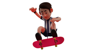 3D illustration. Young Referee 3D Cartoon Character. The referee is playing skateboard. The referee uses his time off to do what he likes. Very talented young man. 3D Cartoon Character png