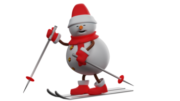 3d illustration. amusement bonhomme de neige 3d dessin animé personnage. bonhomme de neige va surfant à prendre plaisir Noël vacances. bonhomme de neige montrant content affronter. bonhommes de neige portant Noël vêtements. 3d dessin animé personnage png