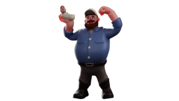 3D illustration. Strong Father 3D Cartoon Character. Dad lifts the baby with one hand. Dad showing off his strong arm muscles. Father smiled and showed a proud expression. 3D Cartoon Character png