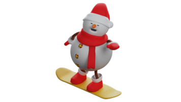 3D illustration. Adorable Snowman 3D cartoon character. The snowman is enjoying his day off. Snowman wears Christmas clothes and skates happily. 3D cartoon character png