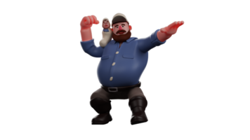 3D illustration. Fun Father 3D Cartoon Character. Dad put the baby on the shoulder. Father taking his son to play superhero. Responsible adult man. 3D Cartoon Character png