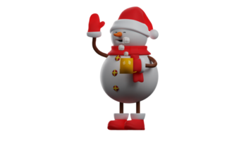 3d ilustração. Boa boneco de neve 3d desenho animado personagem. a boneco de neve acenou às alguém. boneco de neve em pé desfrutando a frio ar em Natal dia enquanto carregando uma vidro do caloroso bebida. 3d desenho animado personagem png