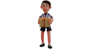 3D illustration. Romantic Referee 3D Cartoon Character. The referee stands holding a box of gifts that he is about to give to someone. The referee smiled and looked very handsome. 3D Cartoon Character png