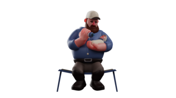 3D Illustration. Sweet Father 3D cartoon character. Father sat in a long chair while holding his baby. Father gave baby's milk through his pacifier. Father takes care of the baby. 3D cartoon character png