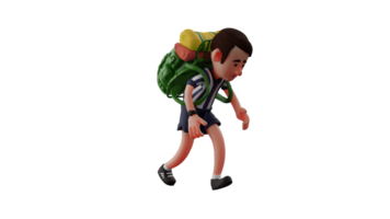 3D illustration. Strong Referee 3D Cartoon Character. Referee was on his way to the court where the match was taking place and carrying a heavy backpack on his back. 3D Cartoon Character png