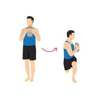 Man doing Upperbody rotation in lunge with kettlebell exercise. Flat vector illustration isolated on white background. workout character set