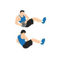Russian mason v-sits twists exercise. Flat vector illustration isolated on white background. workout character set