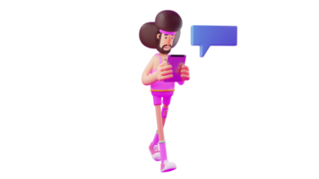 3D illustration. Great Man 3D cartoon character. A man wears a costume to join the competition. Man walking while checking something on his tablet. 3D cartoon character png