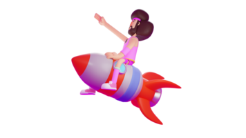 3D Illustration. Funny Men 3D cartoon character. Men in costumes ride a giant rocket and fly high. The man lifted him ahead of the sign he was ready to fly. 3D cartoon character png