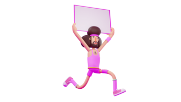 3D illustration. Adorable Man 3D cartoon character. Male athletes wear all pink outfits and use headbands. Cute athlete holding white board with both hands. 3D cartoon character png