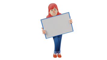 3D illustration. Beautiful Student 3D Cartoon Character. Students bring a blackboard and show it to someone. Students who will do learning somewhere. 3D Cartoon Character png