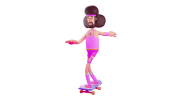 3D Illustration. Skateboard Athlete 3D cartoon character. Athlete is showing this expertise in playing skateboard. Athlete have been trained and happy because he can succeed. 3D cartoon character png