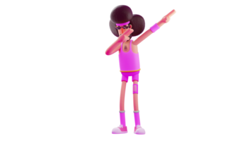 3d ilustração. legal atleta 3d desenho animado personagem. atleta vestindo oculos de sol e mostrando dab pose. a encantador atleta parece para charme muitos pessoas. 3d desenho animado personagem png