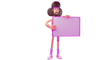 3D illustration. Fun Athlete 3D cartoon character. Athlete wears an all pink costume. Athlete in a standing pose and takes a blackboard. Athlete points to something on the board. 3D cartoon character png