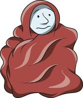 Funny Scared Character Covered with a Blanket vector