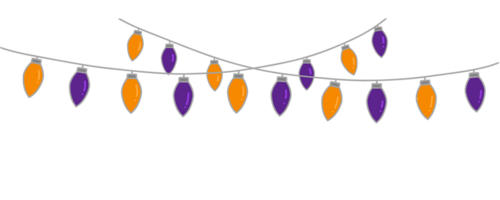 Halloween colorful lights string, orange and purple festive lighting for party celebration png