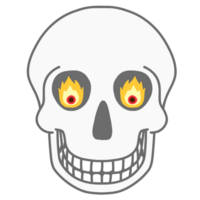 Halloween smiling skull, fire devil eyes png