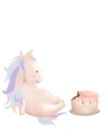 Conte de fée magique licornes anniversaire avec gâteau, carte postale avec Licorne png