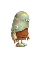 Drawing of a cute vintage rusty scuffed robot on textured paper on a beige background, robot toy png