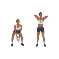 Woman doing Upright kettlebell front rows exercise. Flat vector illustration isolated on white background. workout character set