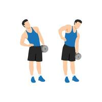 Man doing Standing dumbbell side bends exercise. Flat vector illustration isolated on white background. workout character set