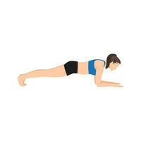 Woman doing Forearm plank exercise. Flat vector illustration isolated on white background