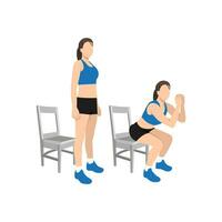 Woman doing Chair squat exercise. Flat vector illustration isolated on white background