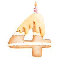 birthday cake number four watercolor png