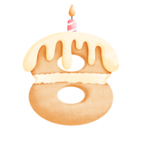 birthday cake with candle on top of it, watercolor illustration png