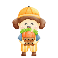 cartoon girl holding a basket of carrots png