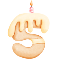 watercolor birthday cake number 5 png