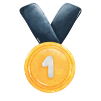 gold medal with a ribbon and number one on it png