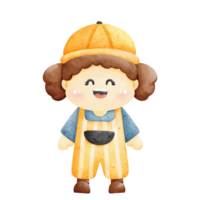 cartoon girl in overalls and hat png