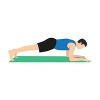 Man doing Forearm plank exercise. Flat vector illustration isolated on white background