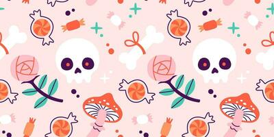 Halloween seamless pattern. Seamless pattern with cute halloween elements. Vector flat design illustration.