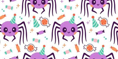 Halloween seamless pattern. Seamless pattern with cute halloween elements. Vector flat design illustration.