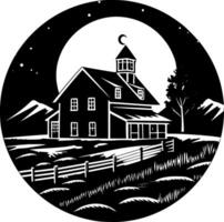 Farmhouse, Black and White Vector illustration