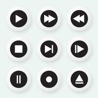 Video media player icon vector set. Multimedia music audio control. Mediaplayer interface symbol.