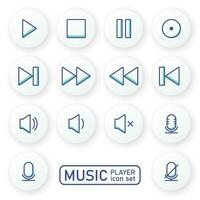 Video media player icon vector set. Multimedia music audio control. Mediaplayer interface symbol.