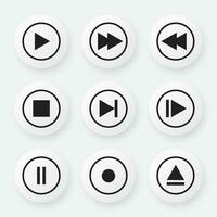 Video media player icon vector set. Multimedia music audio control. Mediaplayer interface symbol.