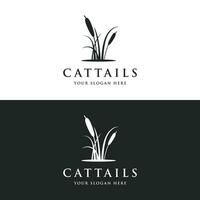 Cattails or reed river grass plant logo template design premium quality. vector