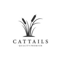 Cattails or reed river grass plant logo template design premium quality. vector